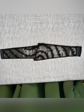 Lindsey Blake Wide Beaded Cummerbund Sash Belt Black Silver Vintage 80s